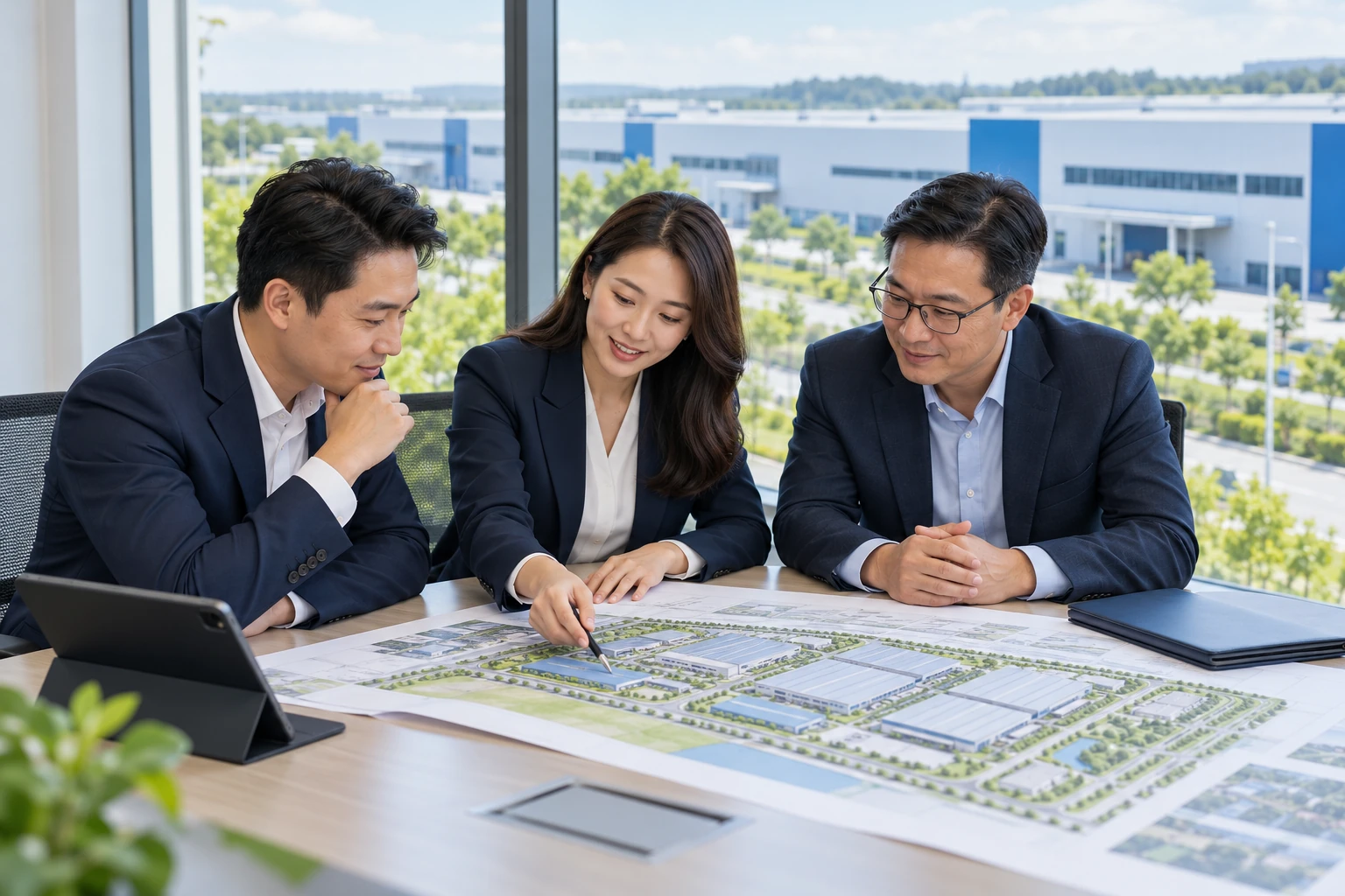 Ảnh minh họa đội ngũ tư vấn trao đổi phương án đầu tư khu công nghiệp cùng đối tác