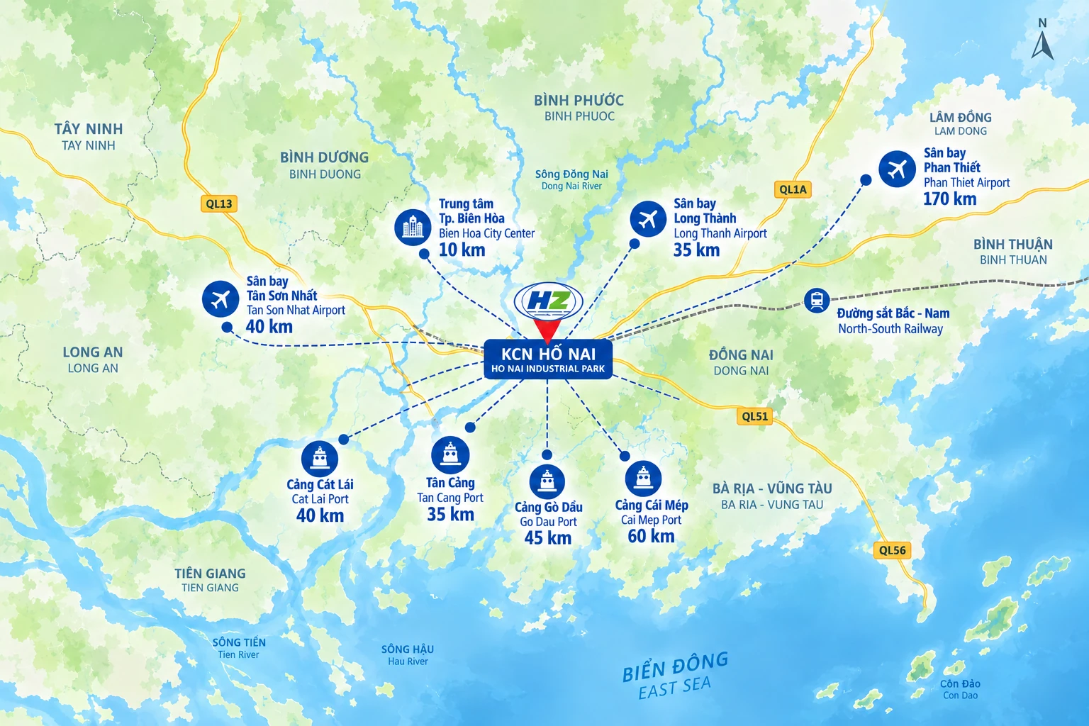 Bản đồ vị trí chiến lược KCN Hố Nai